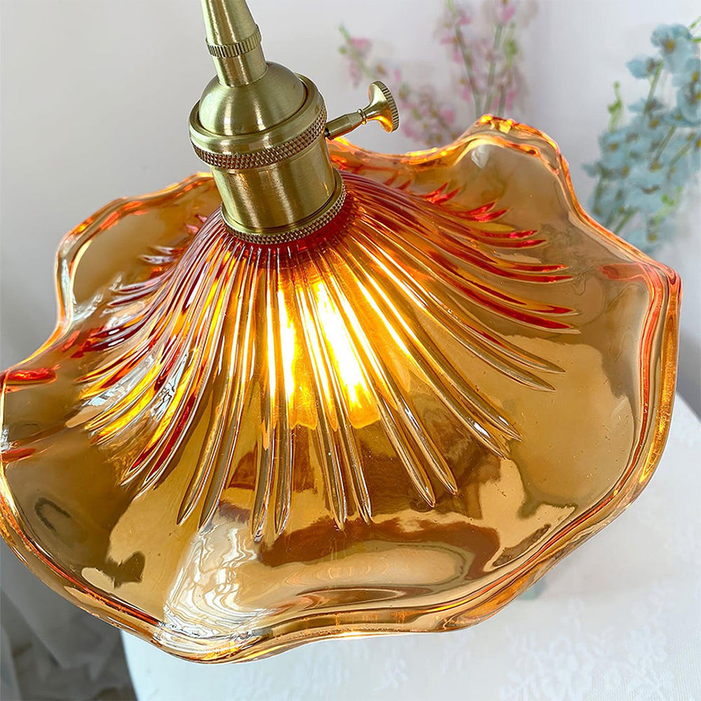 Lámpara Colgante LED de Vidrio con Forma de Flor y Latón
