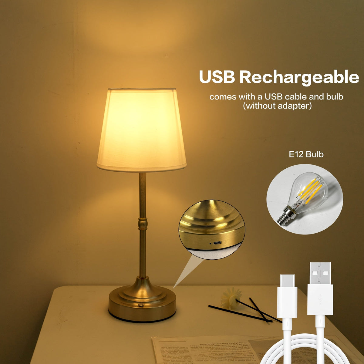 Lámpara de Mesa Inalámbrica Regulable Recargable por USB
