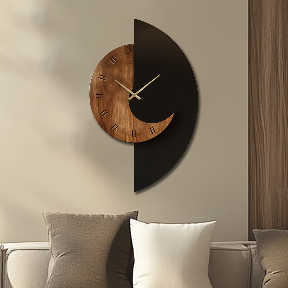 Reloj de Pared de Madera en Forma de Media Luna Silencioso