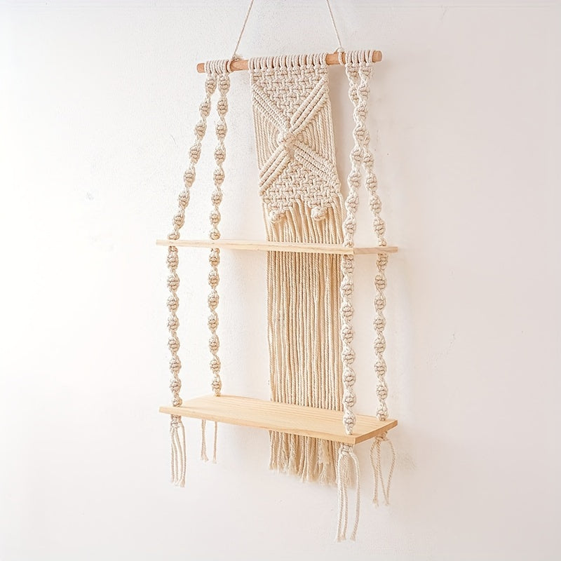 Estante de Pared Boho de Macramé Colgante de 2 Niveles