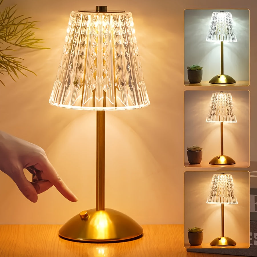Lámpara de Mesa Crystal Touch Facetada Recargable USB