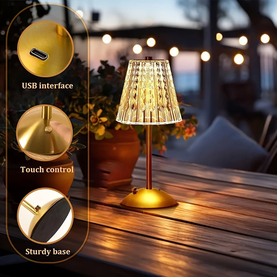 Lámpara de Mesa Crystal Touch Facetada Recargable USB