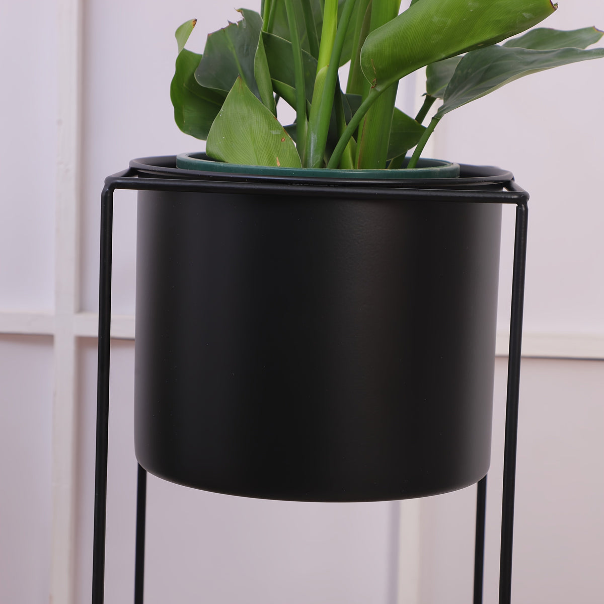 Soporte para Plantas de Interior de Metal Negro Rectangular