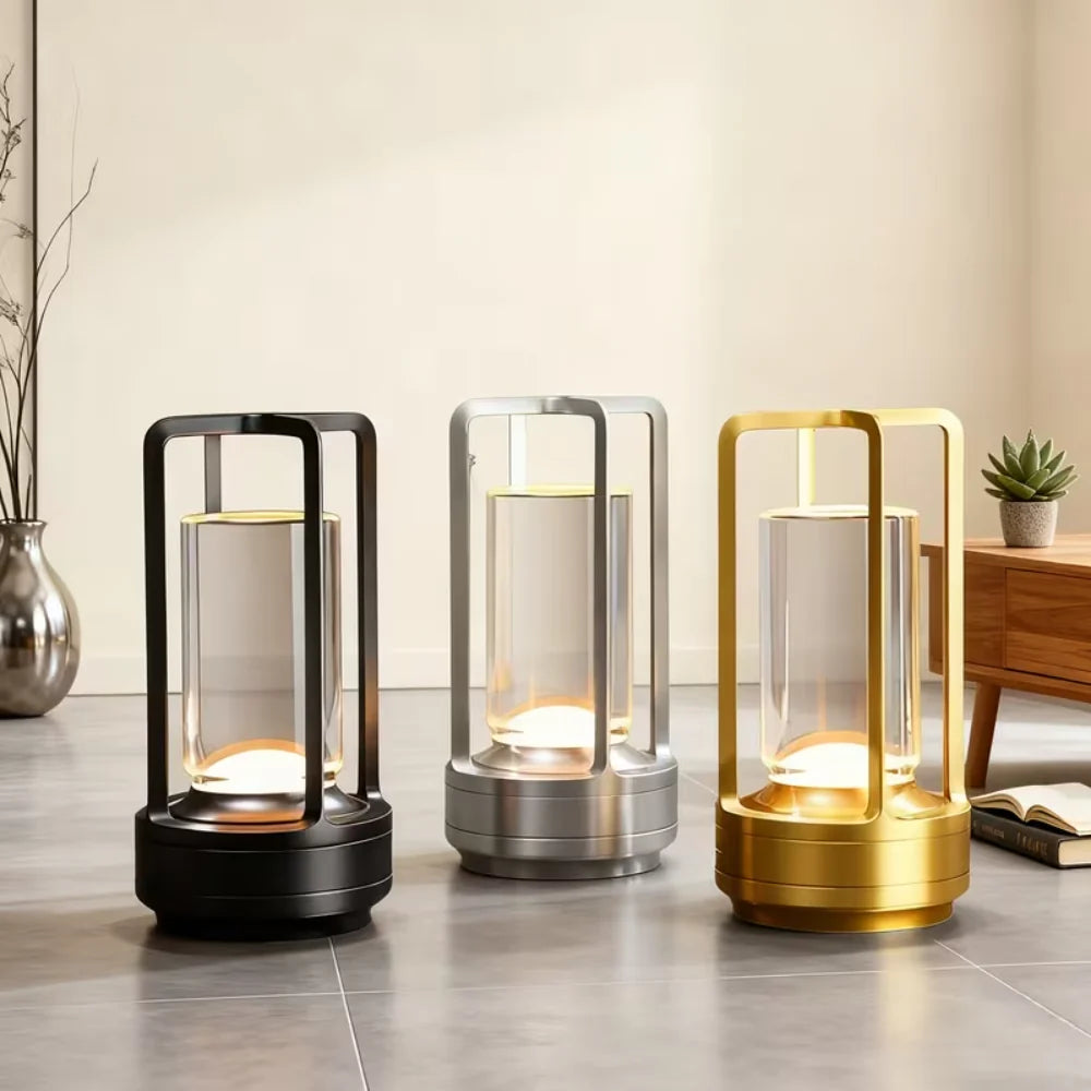 Lámpara de Mesa LED Cilíndrica de Metal Inalámbrica Moderna
