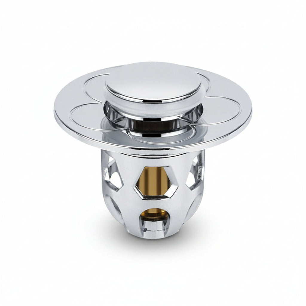 Tapón de Desagüe con Pulsador de Acero para Lavabo y Baño