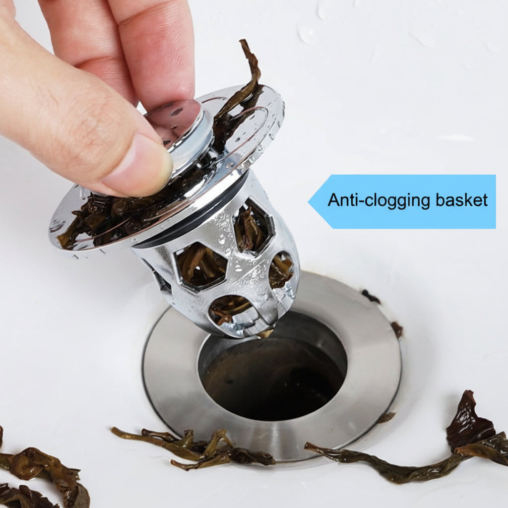 Tapón de Desagüe con Pulsador de Acero para Lavabo y Baño