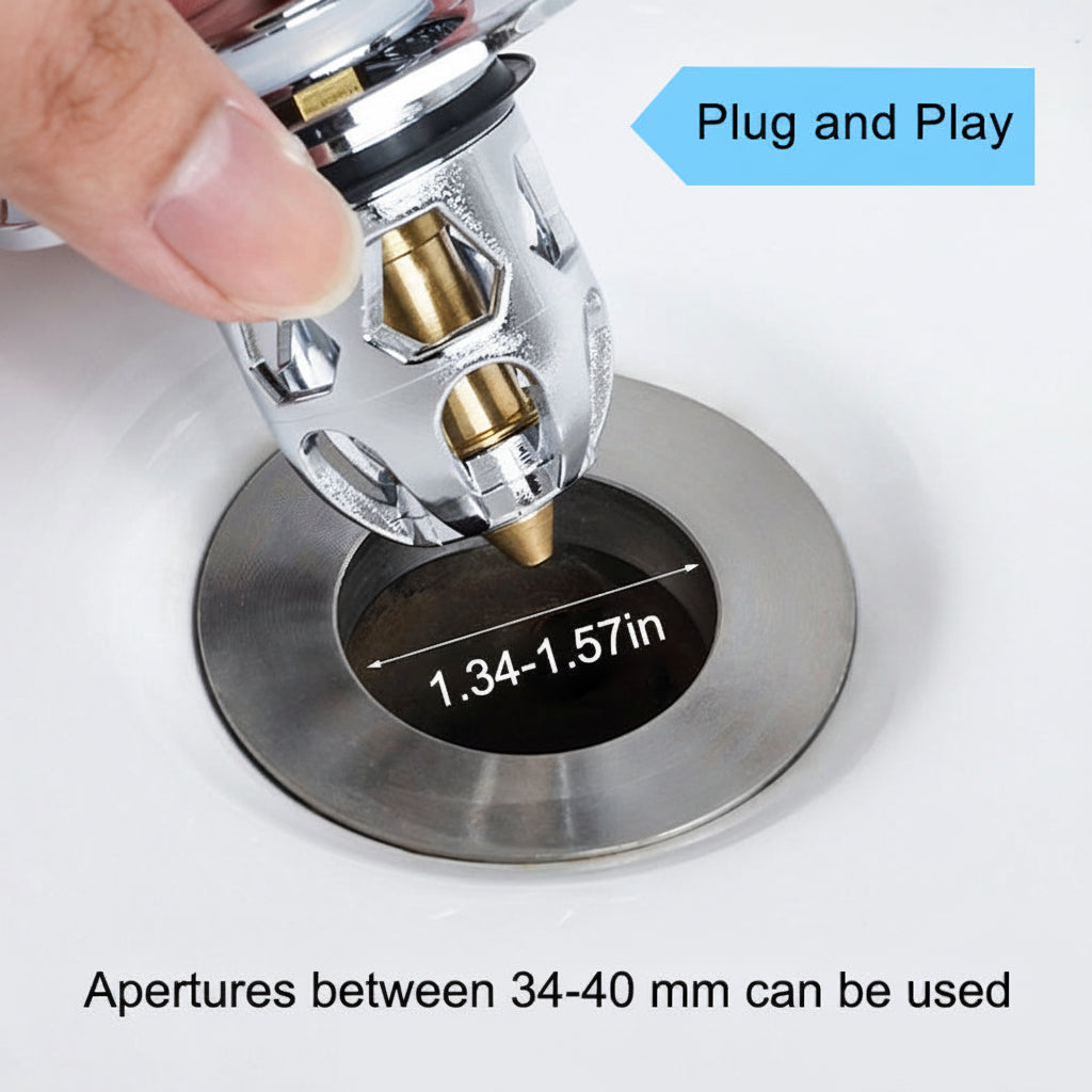 Tapón de Desagüe con Pulsador de Acero para Lavabo y Baño