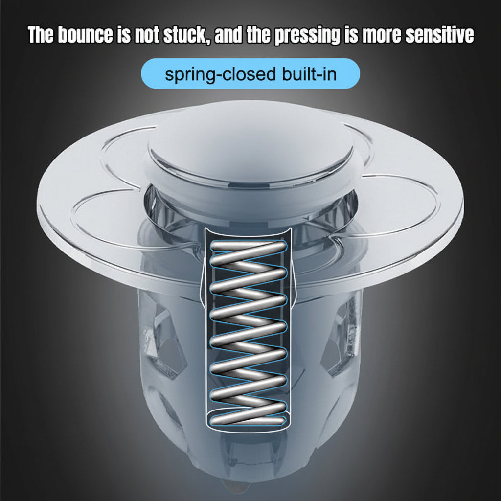 Tapón de Desagüe con Pulsador de Acero para Lavabo y Baño