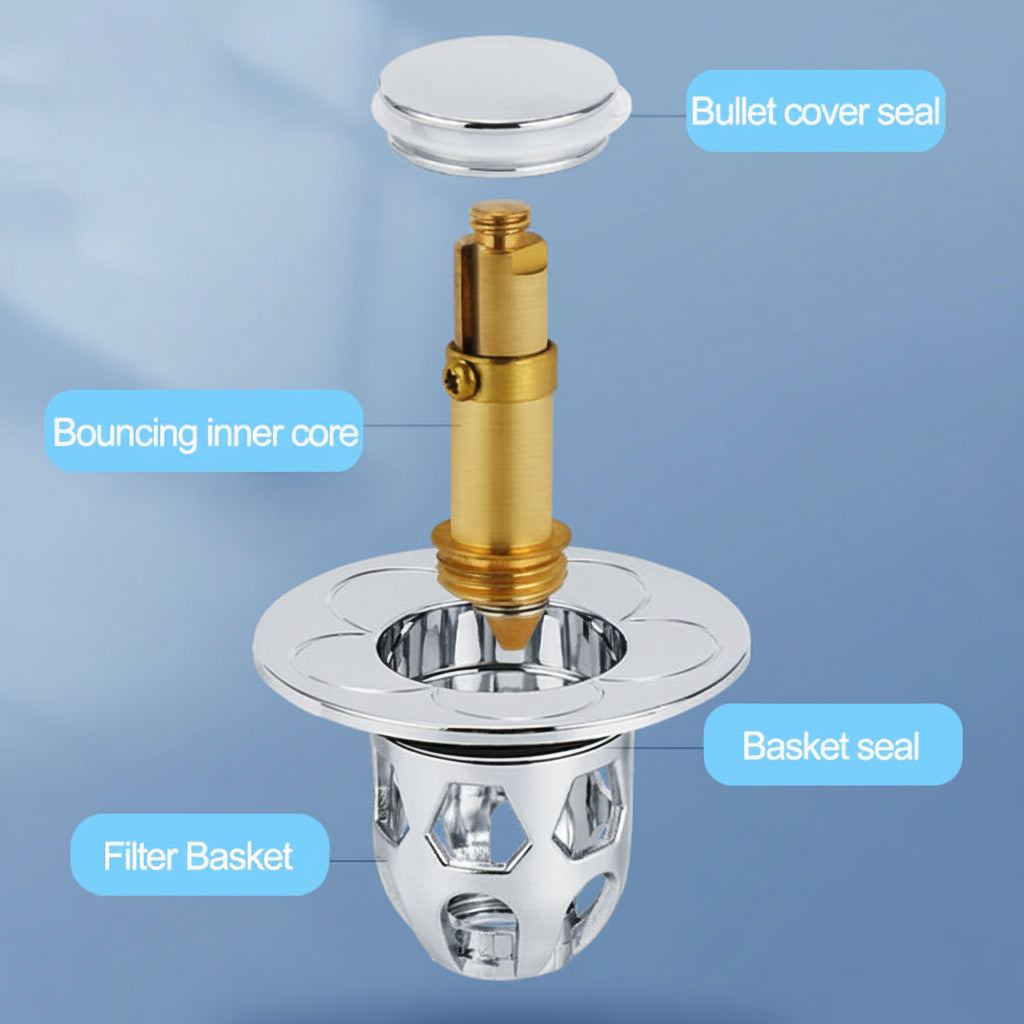 Tapón de Desagüe con Pulsador de Acero para Lavabo y Baño