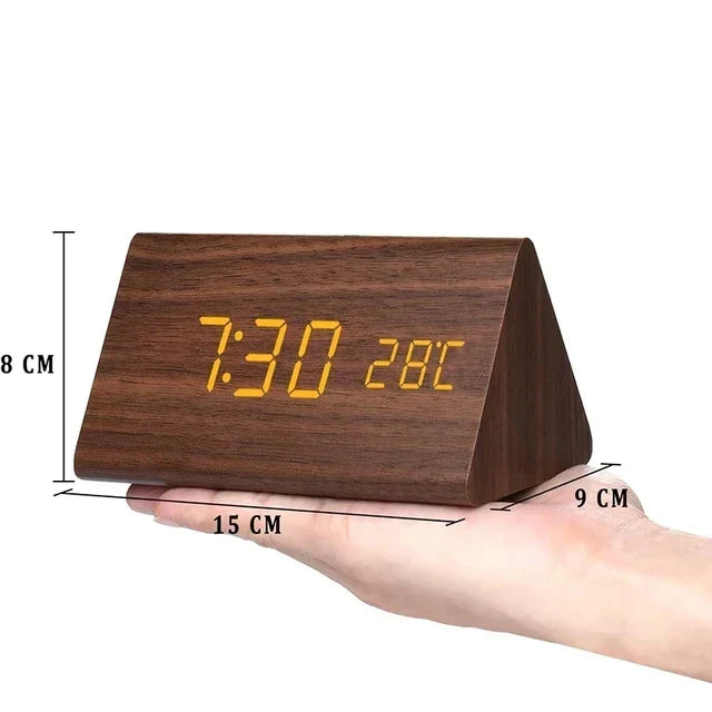 Despertador LED de Madera Inteligente con Control de Voz