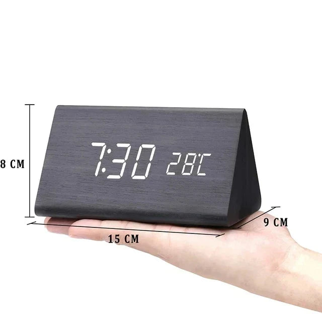Despertador LED de Madera Inteligente con Control de Voz