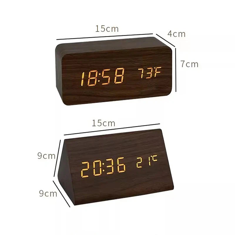 Despertador LED de Madera Inteligente con Control de Voz