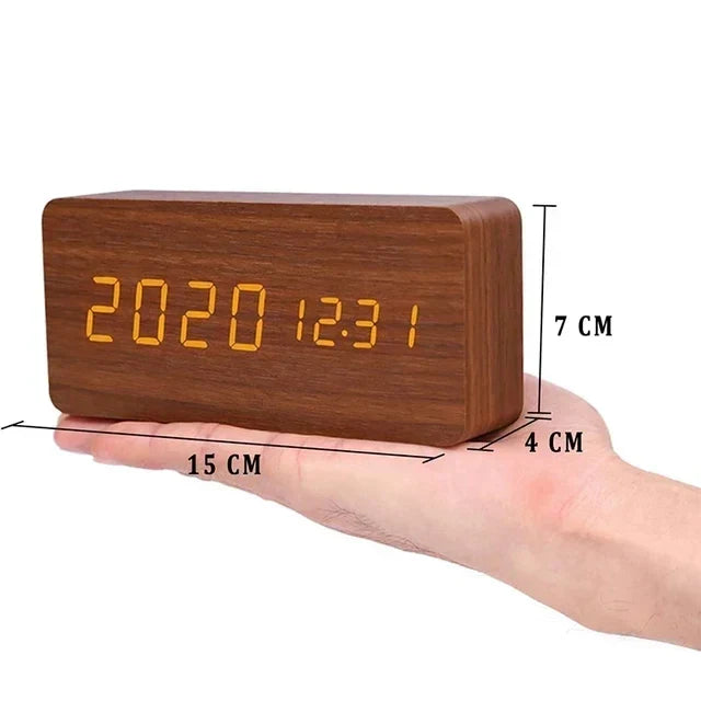 Despertador LED de Madera Inteligente con Control de Voz
