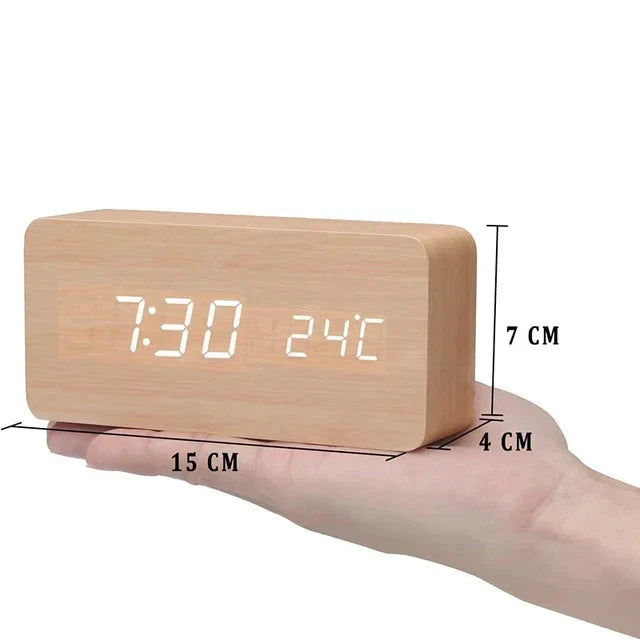 Despertador LED de Madera Inteligente con Control de Voz