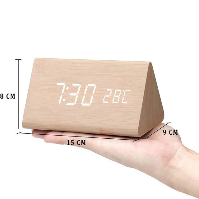 Despertador LED de Madera Inteligente con Control de Voz