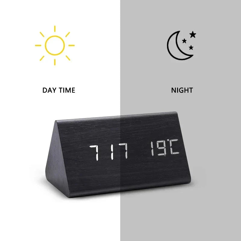 Despertador LED de Madera Inteligente con Control de Voz