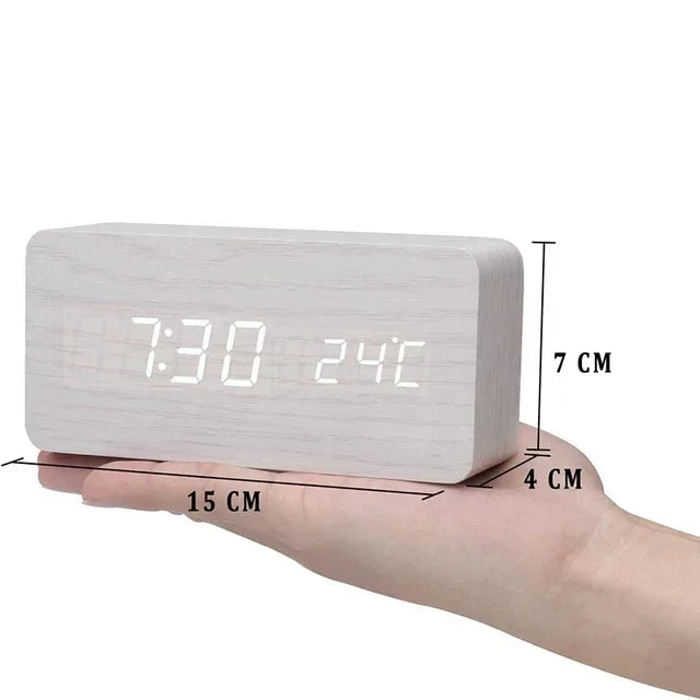 Despertador LED de Madera Inteligente con Control de Voz