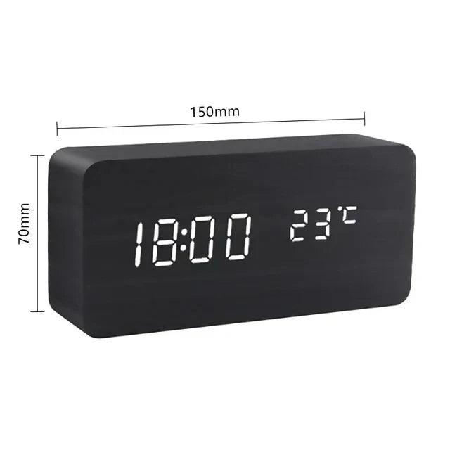 Despertador LED de Madera Inteligente con Control de Voz