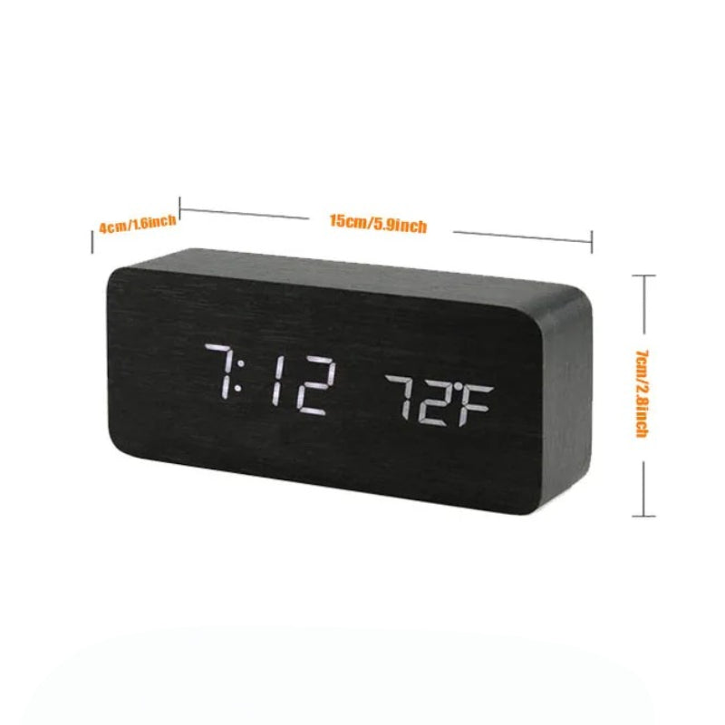 Despertador Digital LED de Madera para Mesita y Escritorio