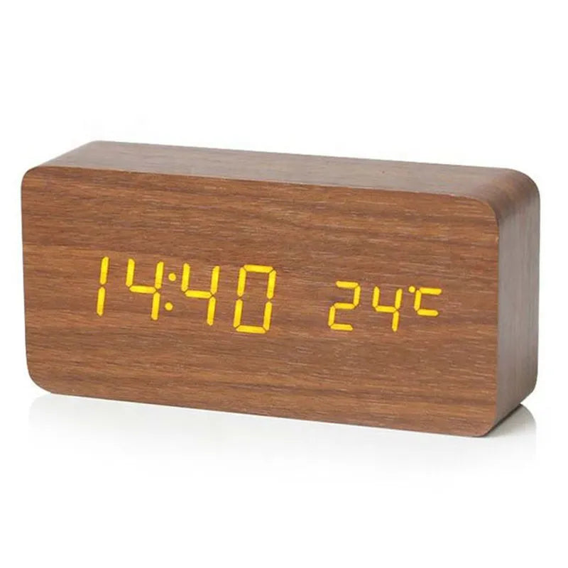 Despertador Digital LED de Madera para Mesita y Escritorio