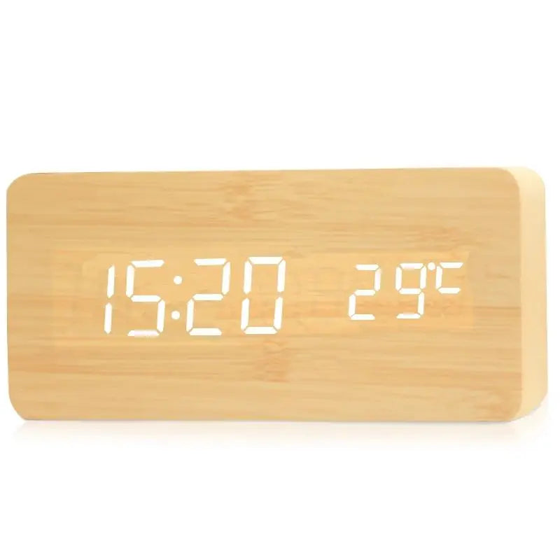 Despertador Digital LED de Madera para Mesita y Escritorio