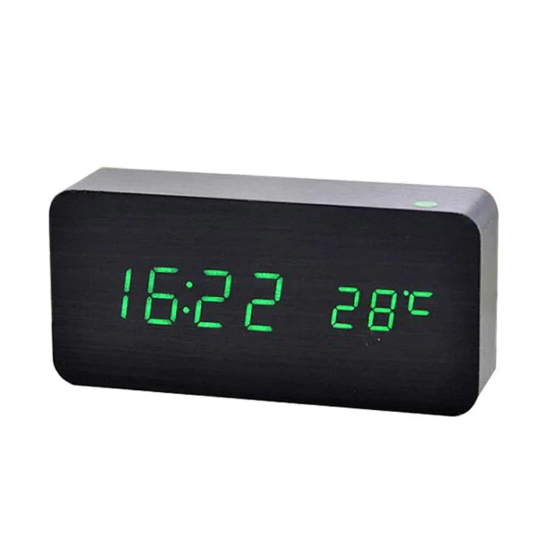 Despertador Digital LED de Madera para Mesita y Escritorio