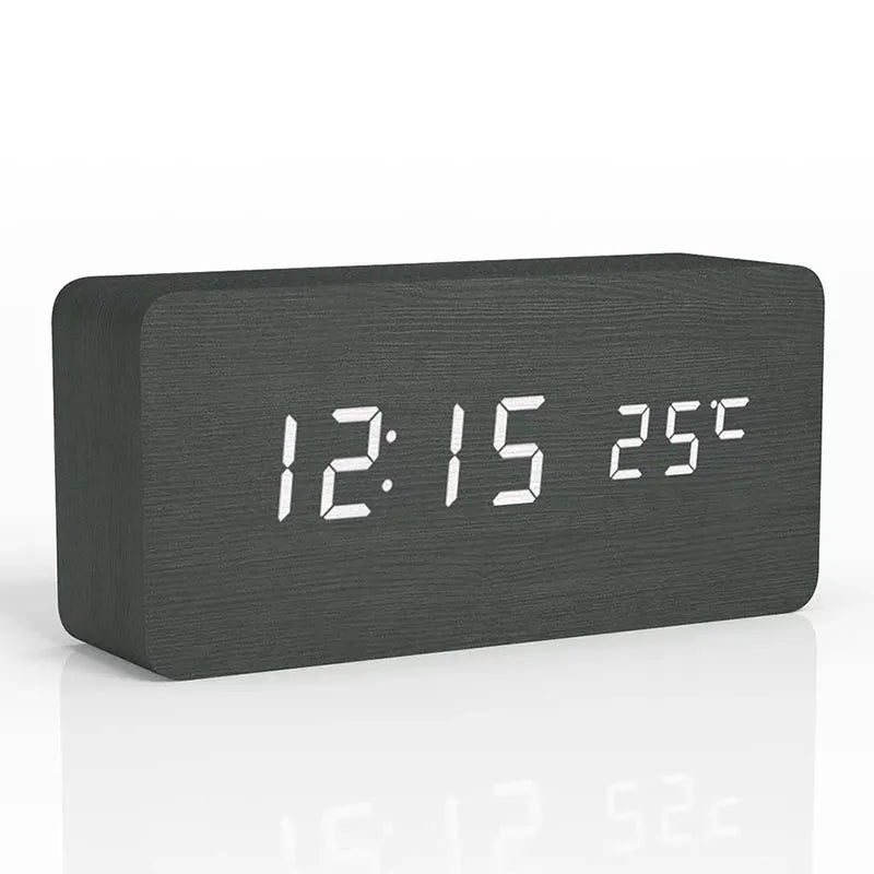 Despertador Digital LED de Madera para Mesita y Escritorio