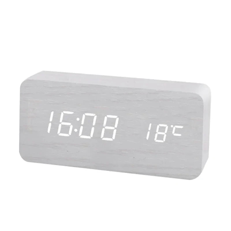 Despertador Digital LED de Madera para Mesita y Escritorio