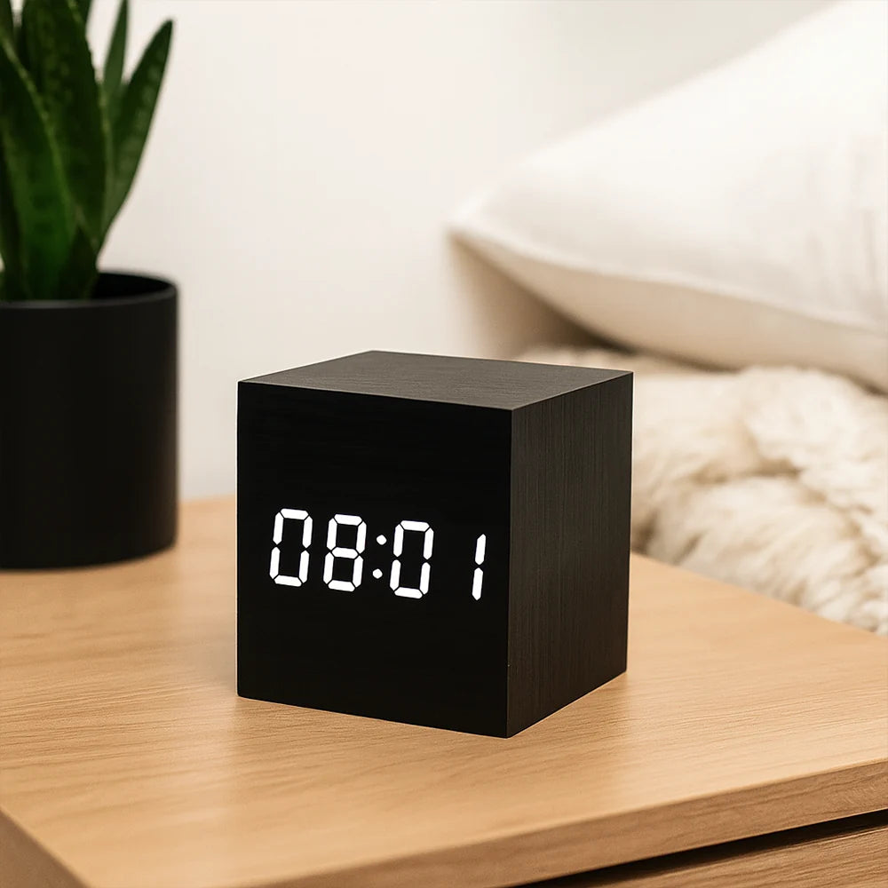 Reloj Despertador Digital Cubo LED con Fecha y Temperatura