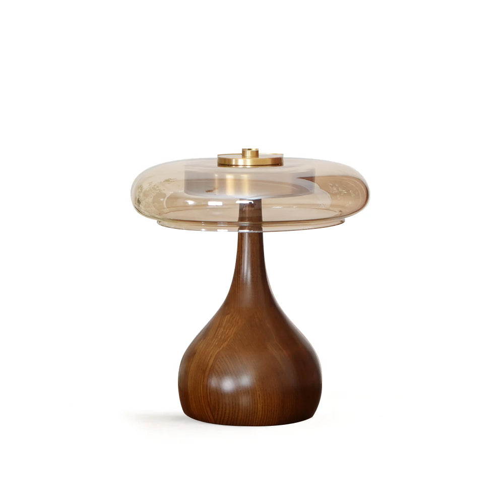 Lámpara de Mesa Andi de Cristal con Latón y Madera de Nogal