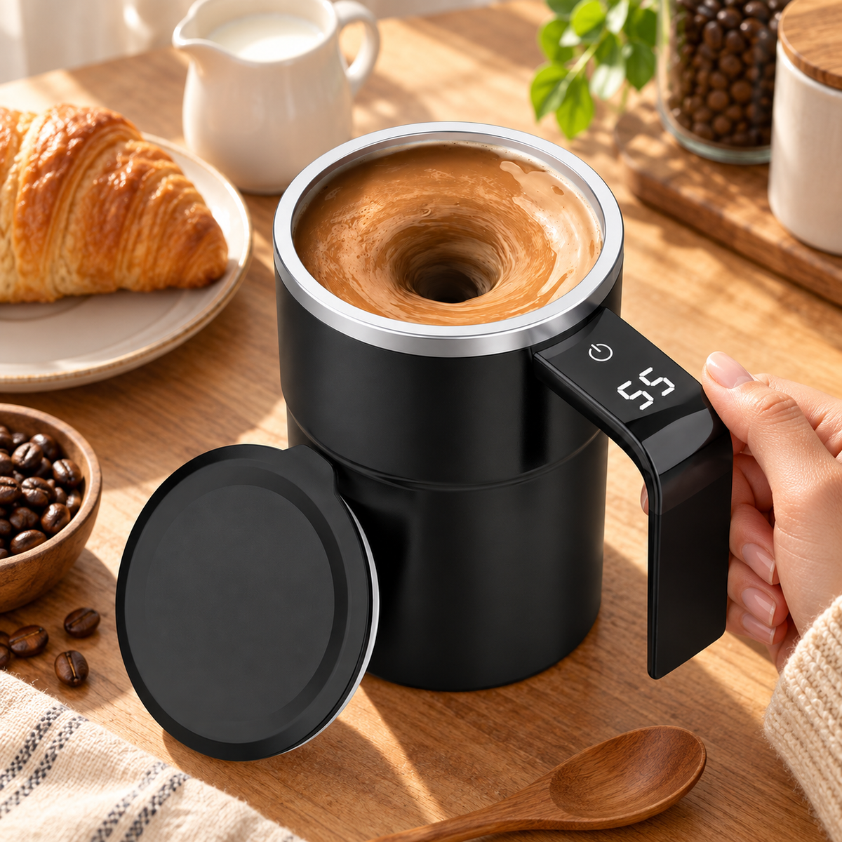 Taza Mezcladora Automática Recargable de 380 ml para Café
