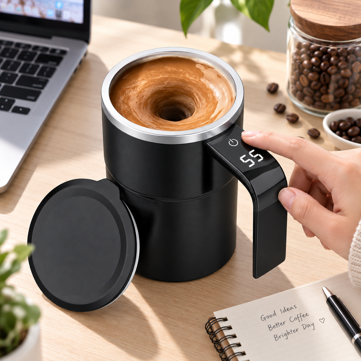 Taza Mezcladora Automática Recargable de 380 ml para Café