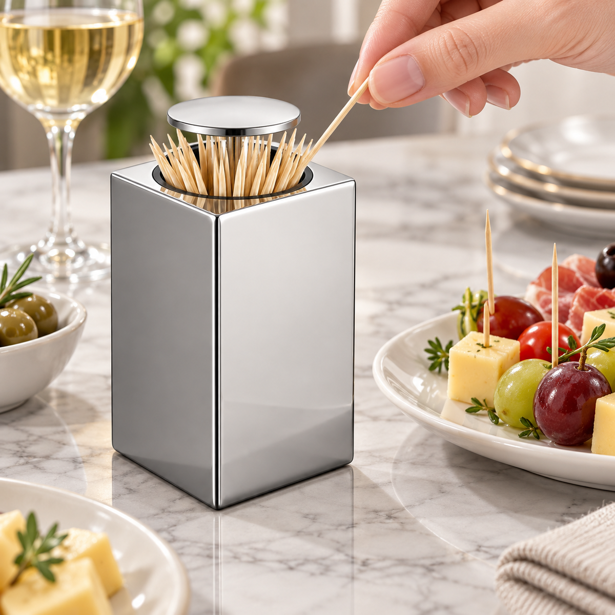 Dispensador Automático de Palillos con Pulsador, Compacto