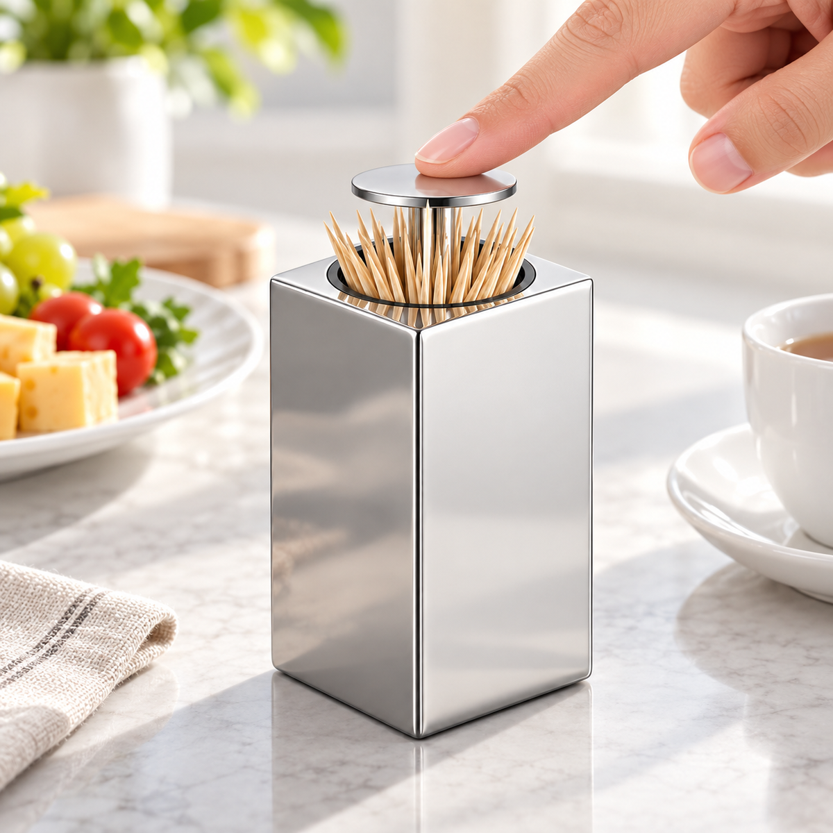 Dispensador Automático de Palillos con Pulsador, Compacto