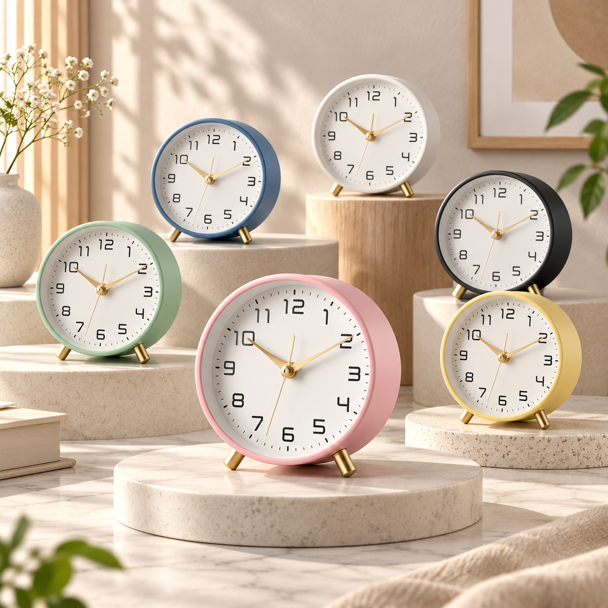 Reloj de Mesa Silencioso a Pilas Estilo Nórdico, 6 Colores