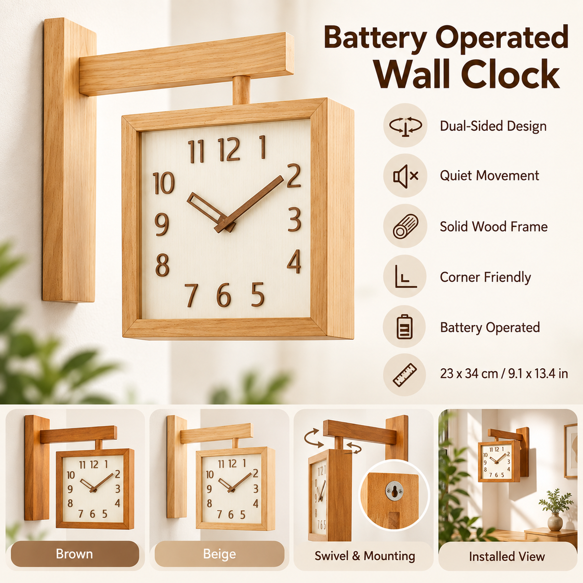 Reloj de Pared de Esquina, Madera Maciza, Péndulo y Cristal