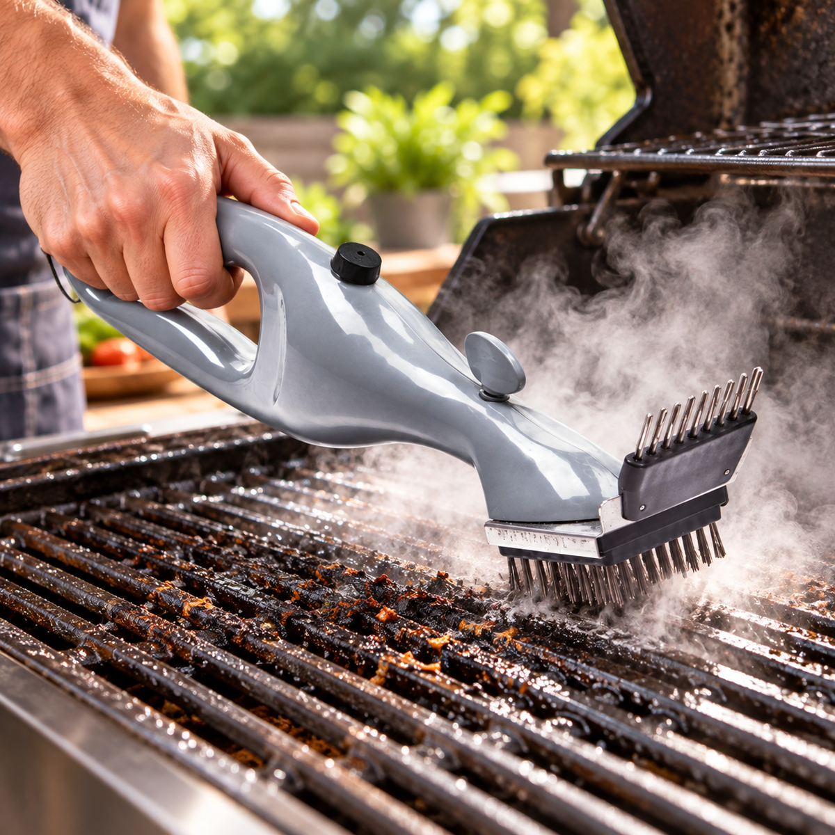 Cepillo de Barbacoa a Vapor con Mango Ergonómico, Sin Púas