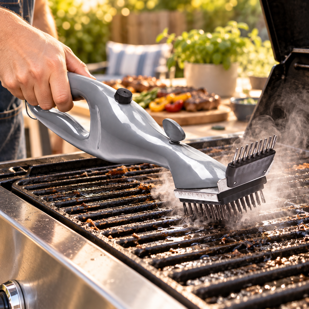 Cepillo de Barbacoa a Vapor con Mango Ergonómico, Sin Púas