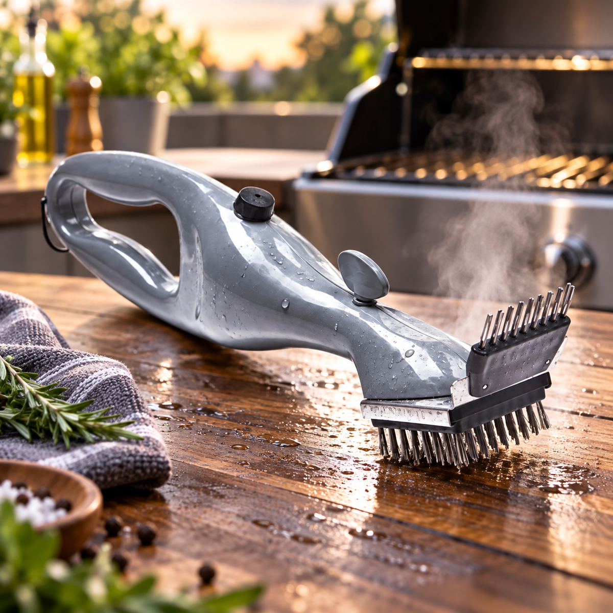 Cepillo de Barbacoa a Vapor con Mango Ergonómico, Sin Púas