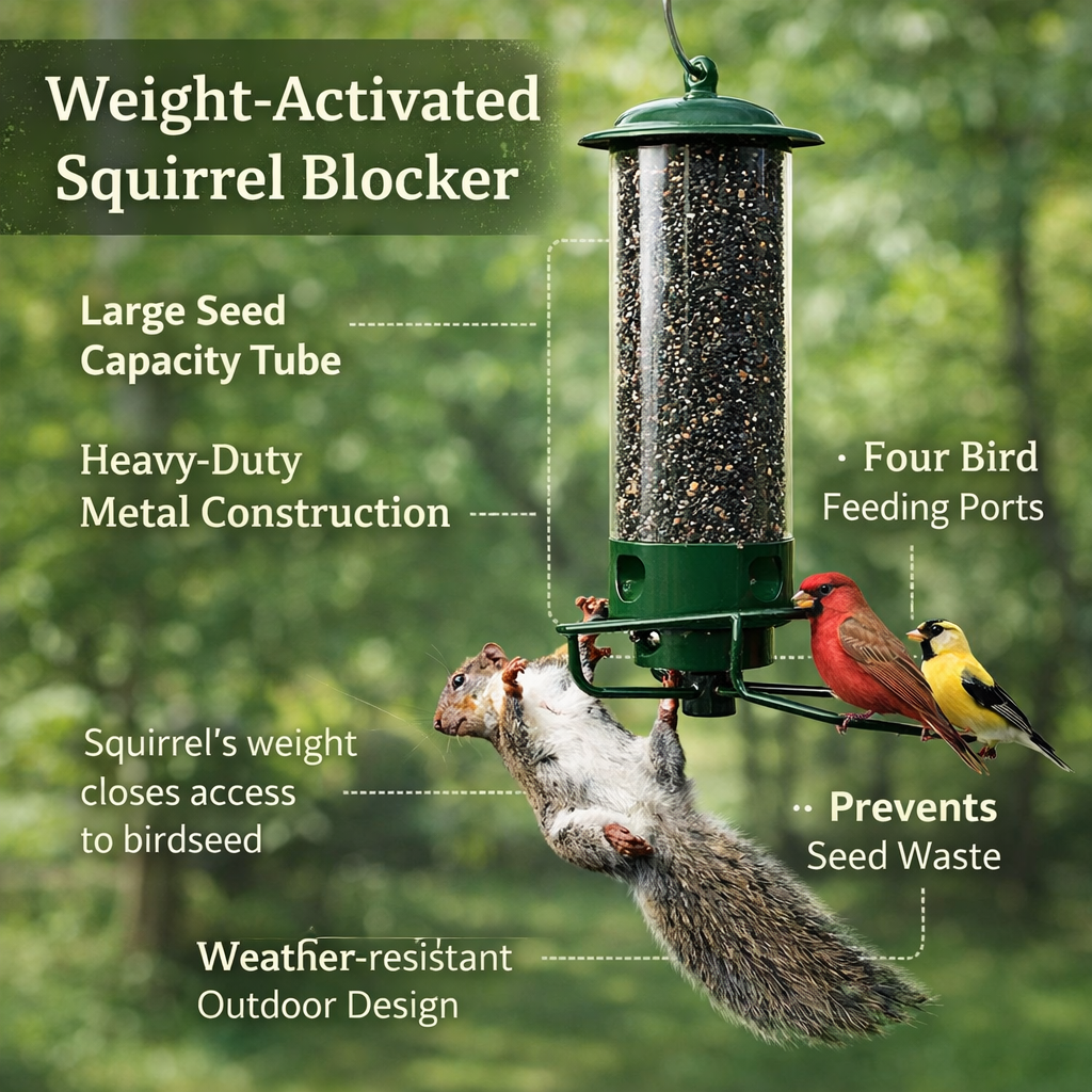 Comedero para Pájaros Antiardillas de Metal Colgante en Tubo