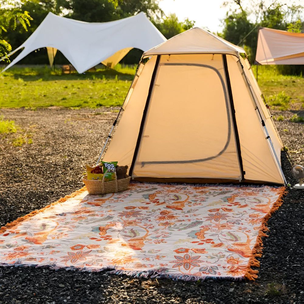 Manta Bohemia Floral con Flecos Decorativa para Sofá y Cama