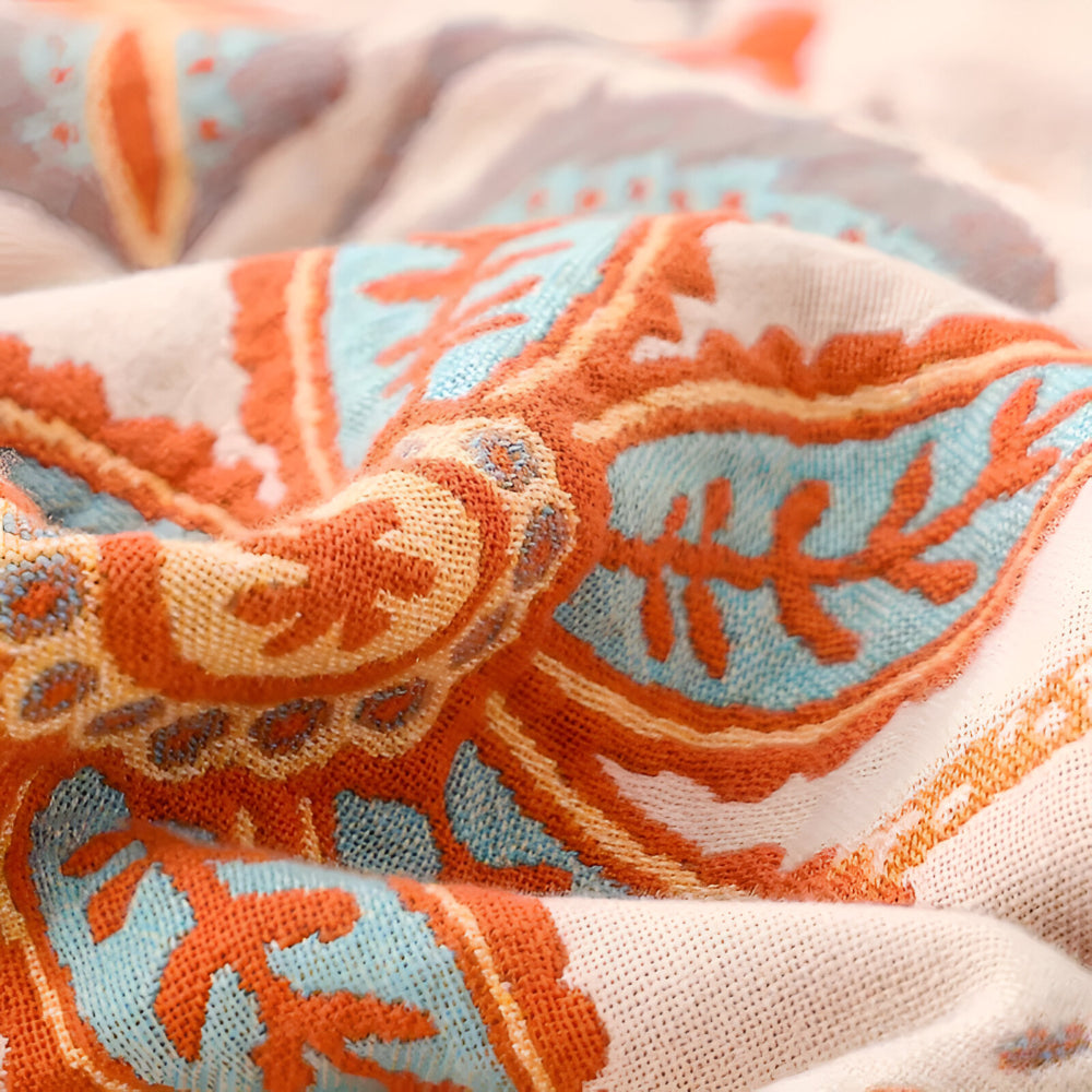 Manta Bohemia Floral con Flecos Decorativa para Sofá y Cama