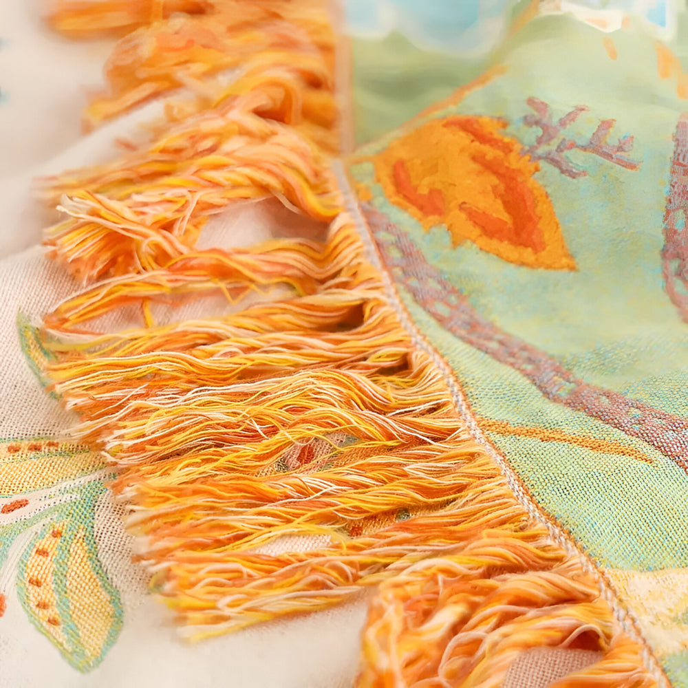 Manta Bohemia Floral con Flecos Decorativa para Sofá y Cama