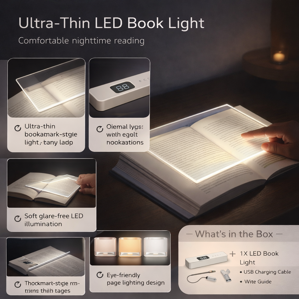 Lámpara de Lectura LED para Libros Ultrafina Recargable USB