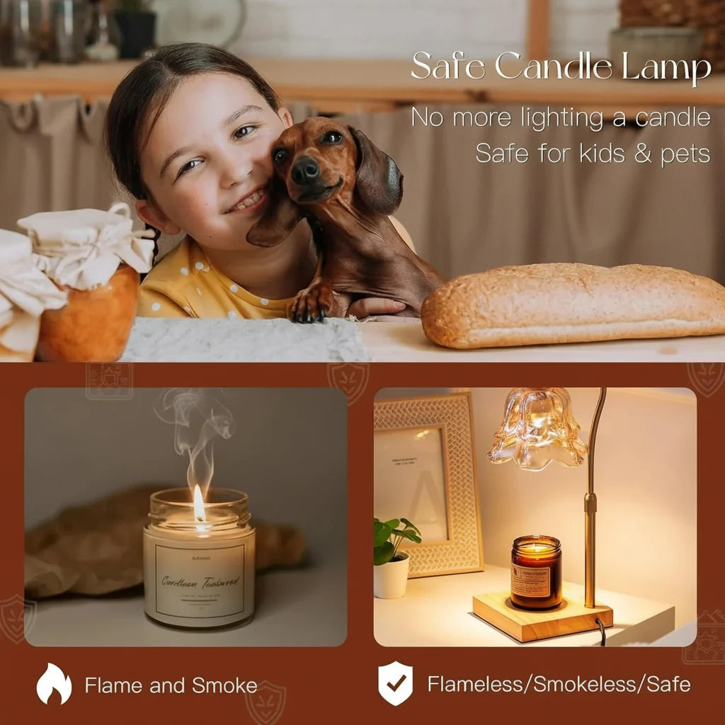 Lámpara Calentador de Velas con Flor de Vidrio Dorado