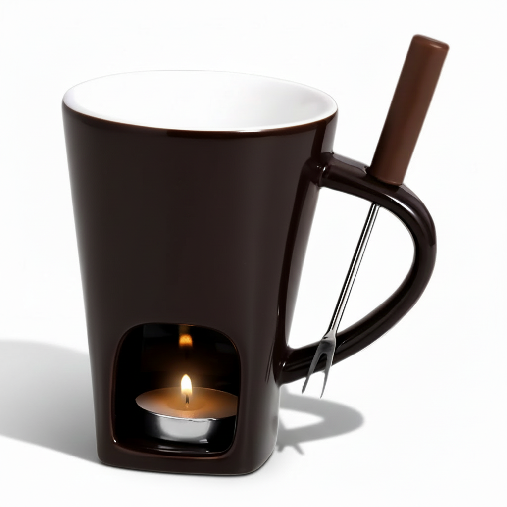 Juego de Fondue de Cerámica con Vela para Chocolate y Queso