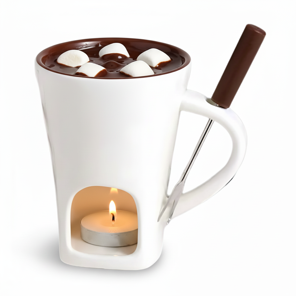 Juego de Fondue de Cerámica con Vela para Chocolate y Queso