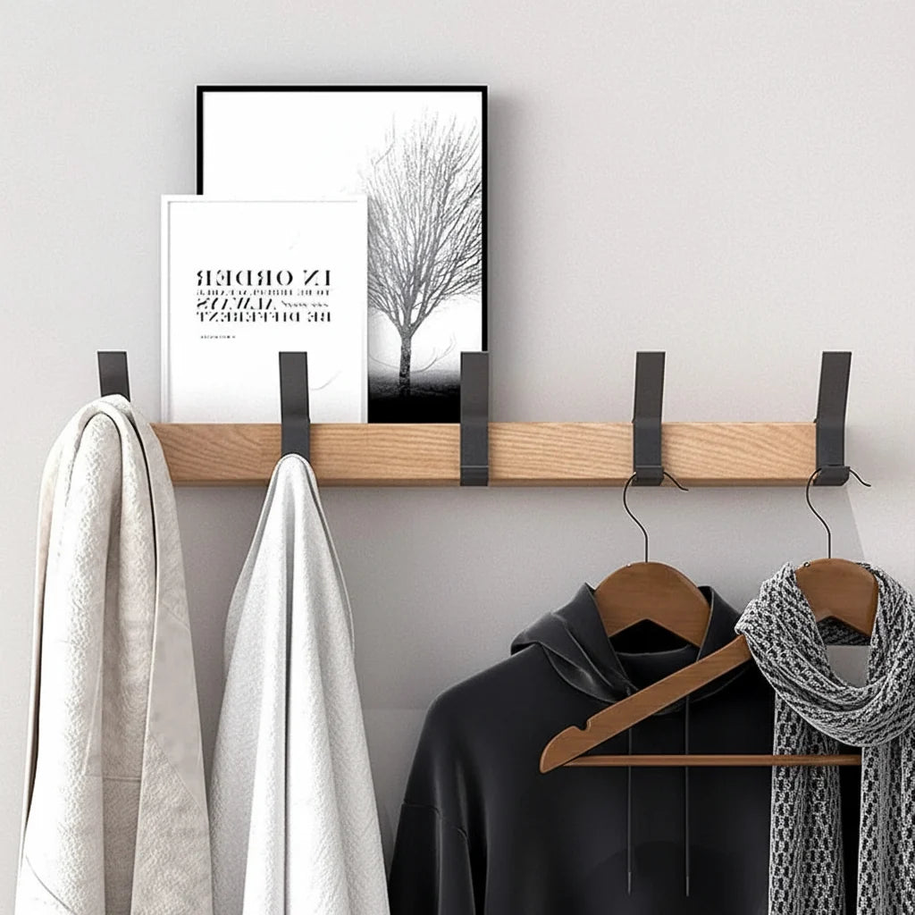 Perchero de Pared Escandinavo de Madera para Recibidor