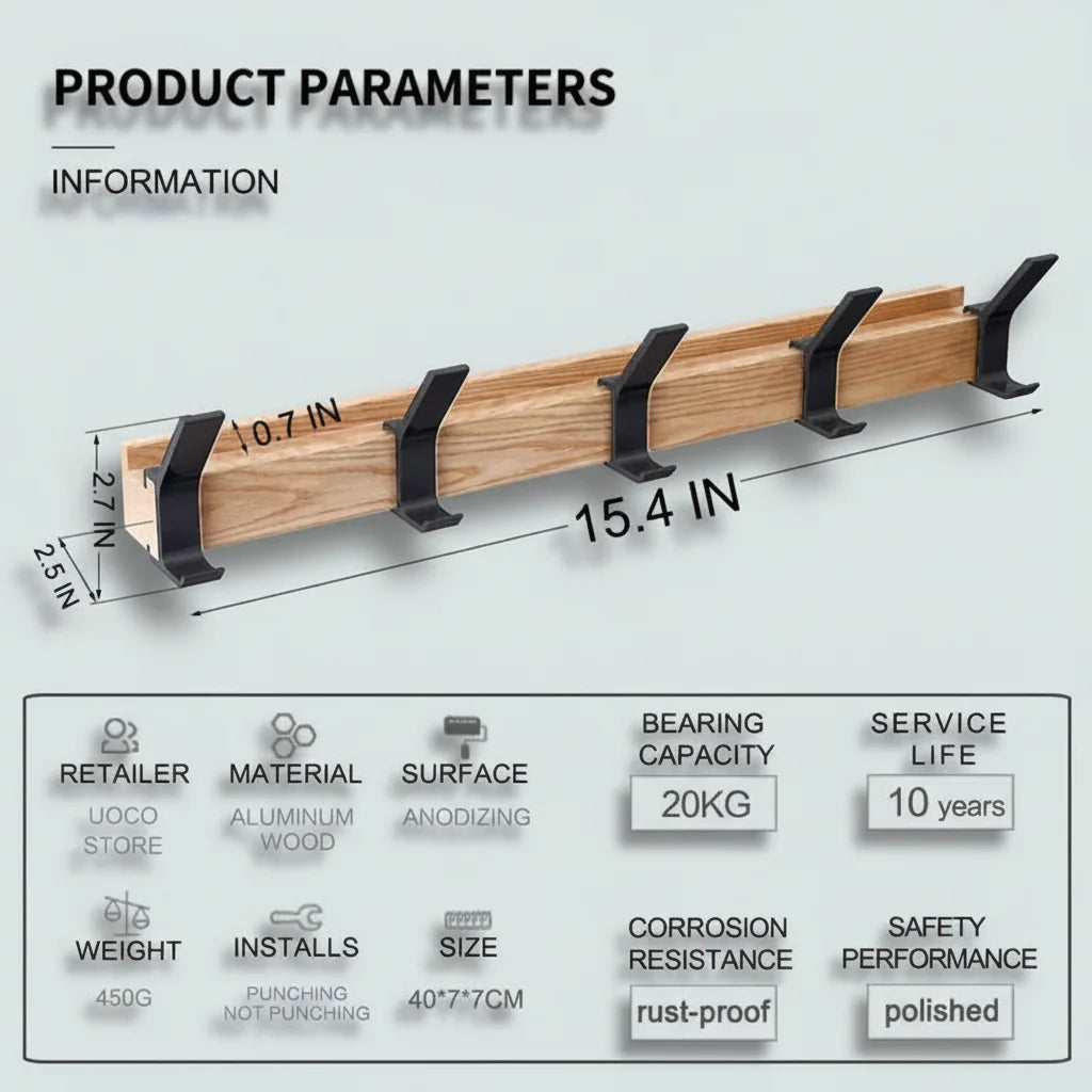 Perchero de Pared Escandinavo de Madera para Recibidor