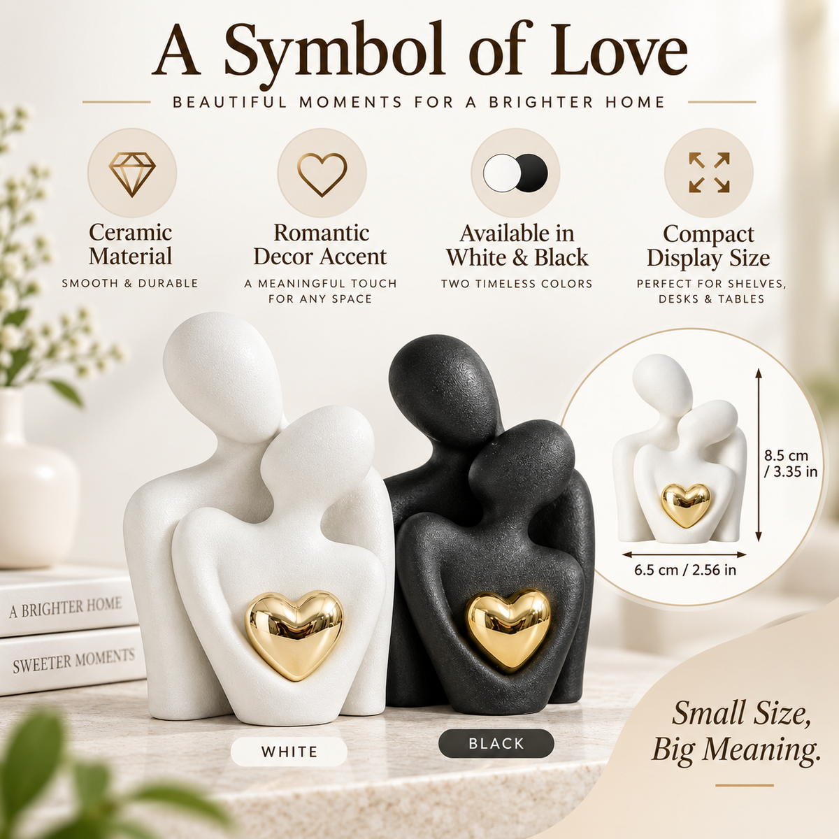 Figura Decorativa Pareja Abstracta Cerámica Blanca o Negra
